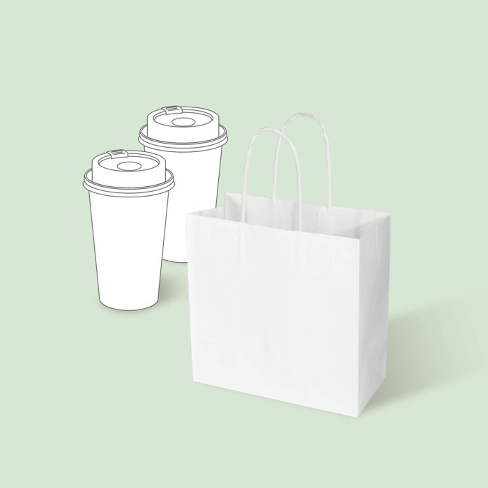 咖啡(2杯)紙袋-白紙把-白牛皮紙袋：圖片 2